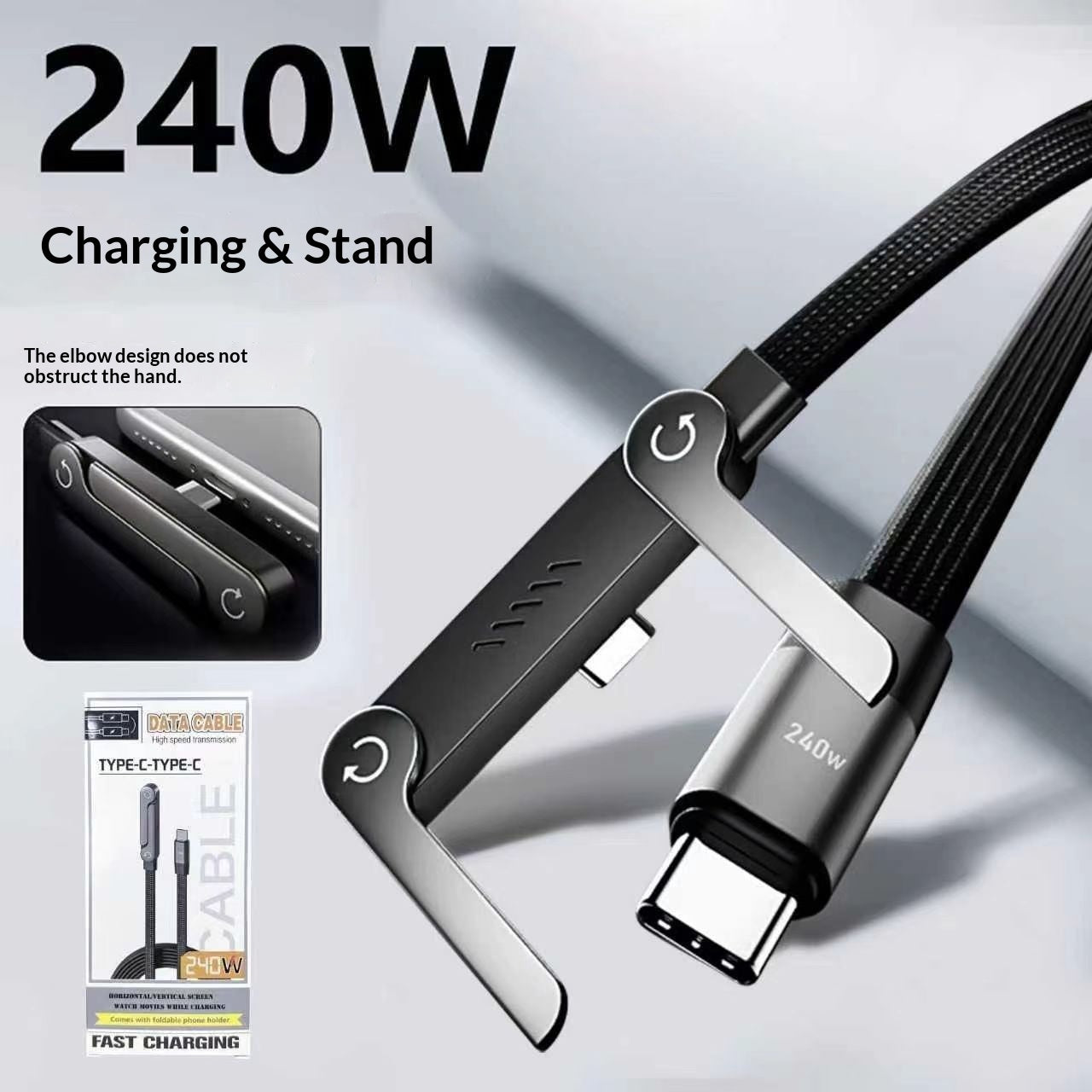 Cable Usb C 240w Reforzad 1.5m Carga Rápida Soporte Plegable