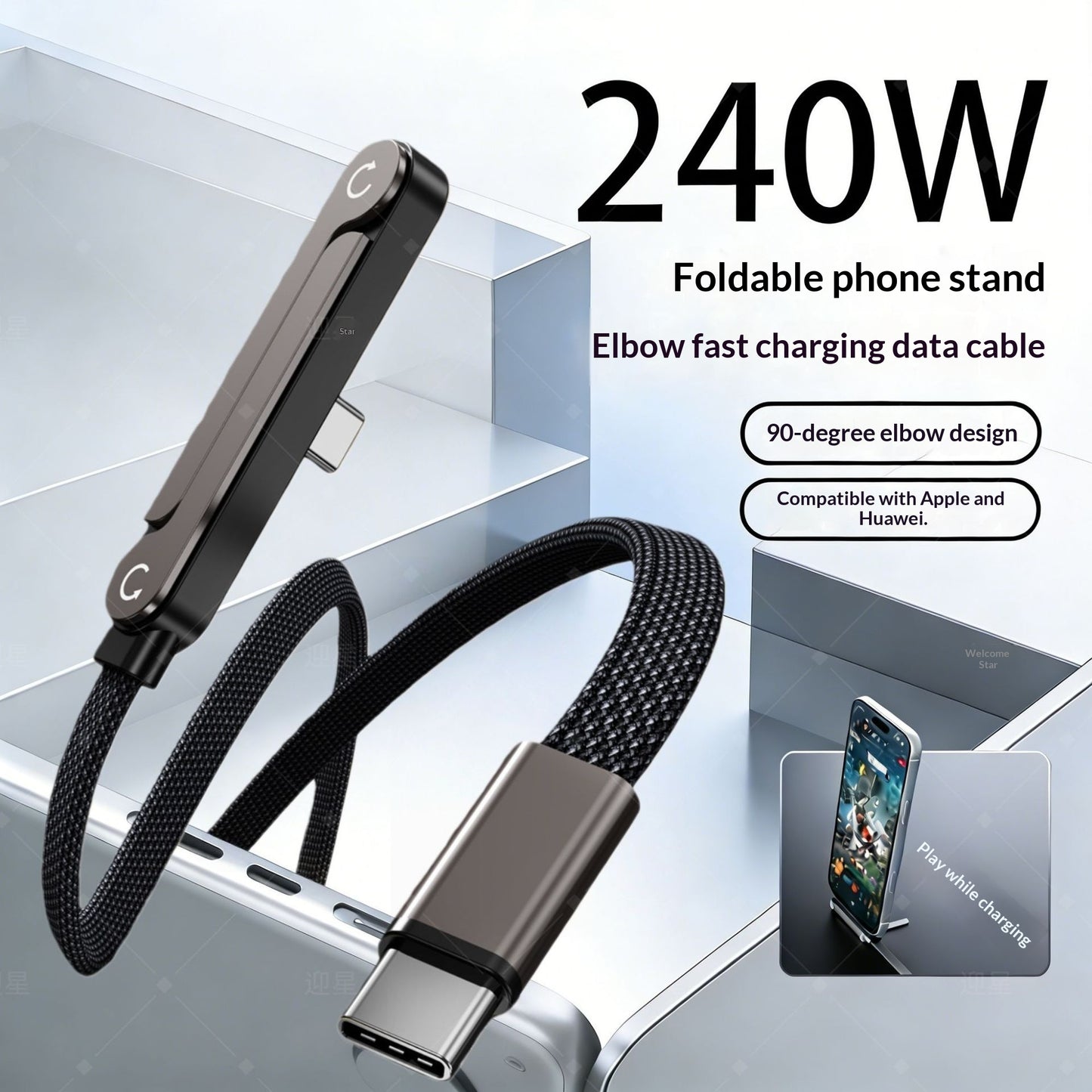 Cable Usb C 240w Reforzad 1.5m Carga Rápida Soporte Plegable